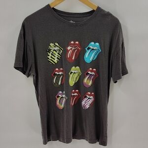 The Rollings Stones Band Cotton Tee Gray Multiple Tongues Graphic Size Large